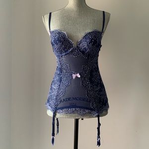 NWT ❤️ Victoria’s Secret Blue and Pink Lace Mesh Bustier with stocking belts